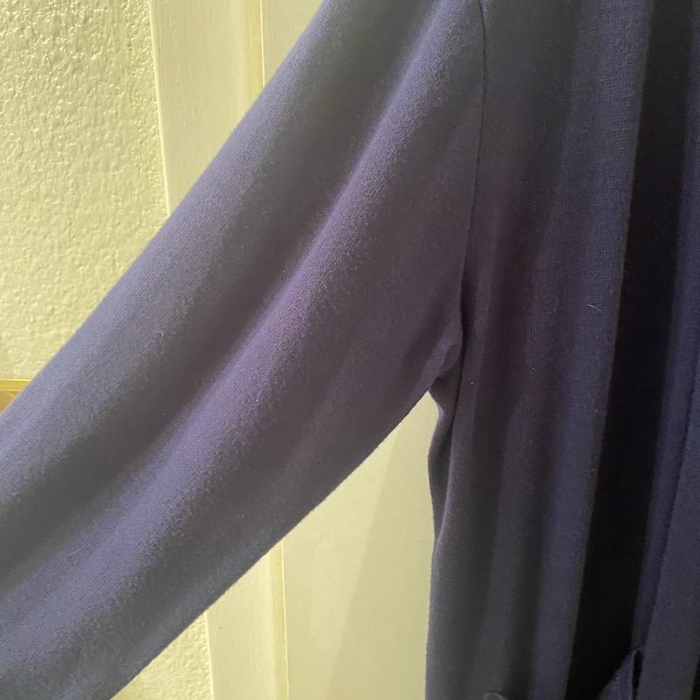 H Halston Navy Blue Open Front Cardigan Duster with Pocket - Picture 5 of 7